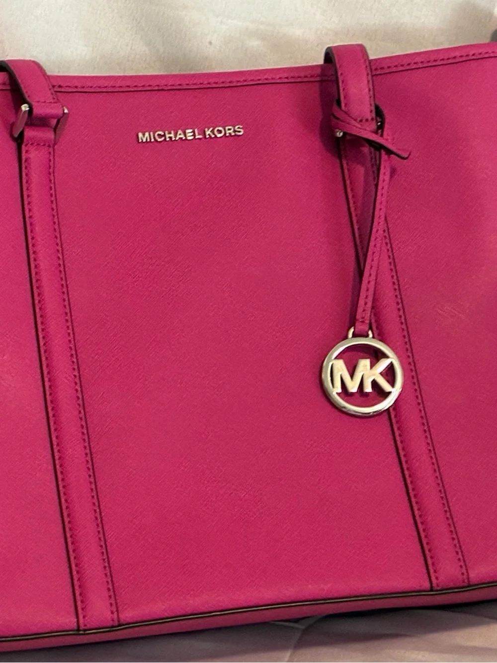 Michael Kors Saffiano Leather Tote in Bright Pink